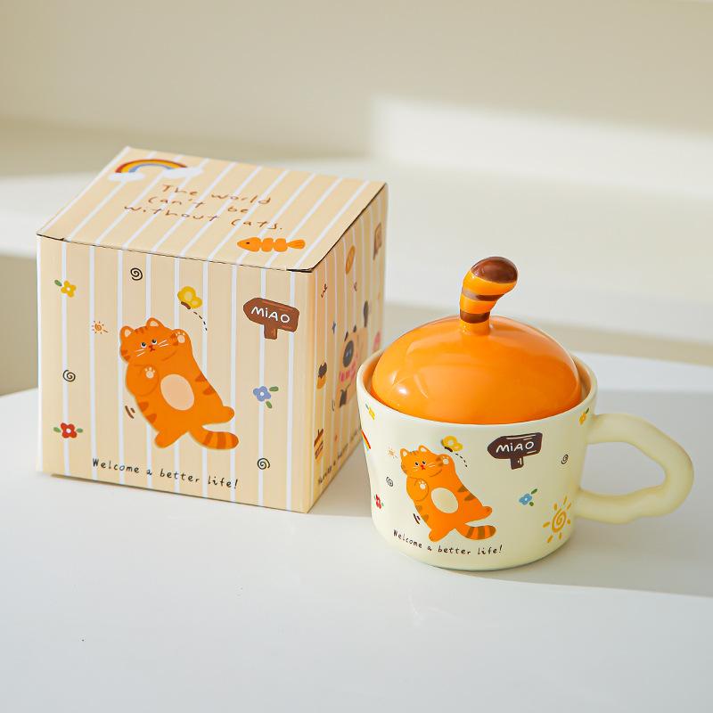 Fun Kitten Mug with Lid Office Cute Ins Ceramic Water Cup Personalized Creative Gift Cup