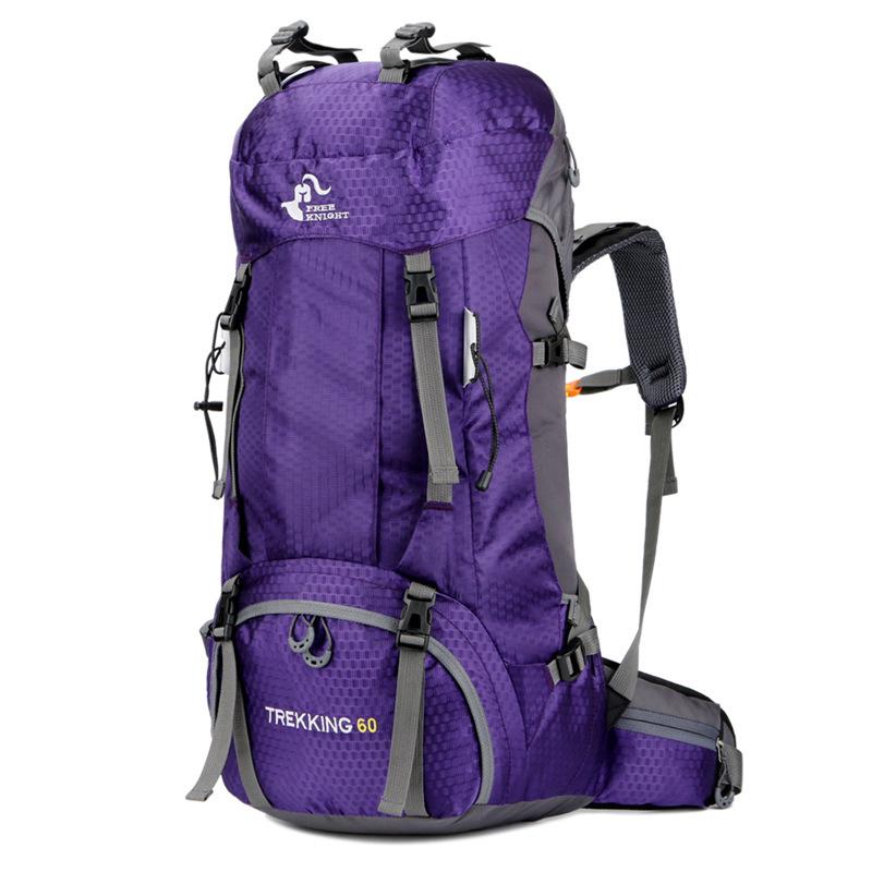 

60L Outdoor Mountaineering Backpack with Rain Cover - Large Capacity Camping & Hiking Double Shoulder Bag 60L фиолетовый