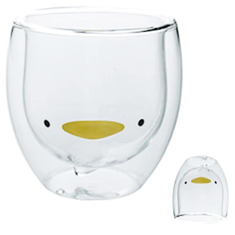 Double Glass Coffee Mug Coffee Cup Cartoon Cute Bear Cat Duck Glass Cup Anti-Scalding Breakfast Milk Lemon Juice Cups Drinkware