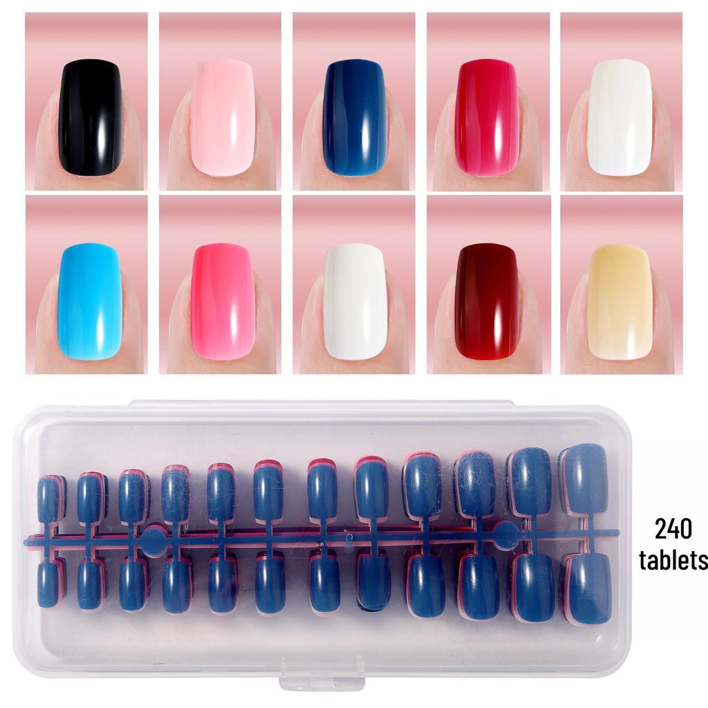 Colored Glitter Nail Art Tips - 240-Piece Set with Various Styles and Multiple Colors, Boxed Fake Fingernail Stickers