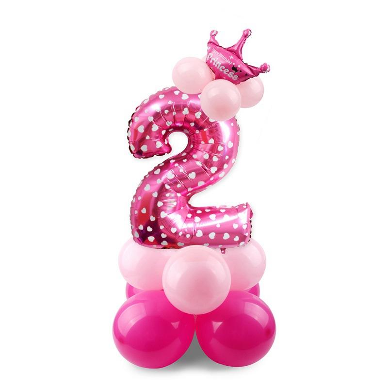 Gradual Change 32 Inch Digital Road Lead Balloon, Column Party Decoration Birthday Aluminum Film Latex Metal Balloon