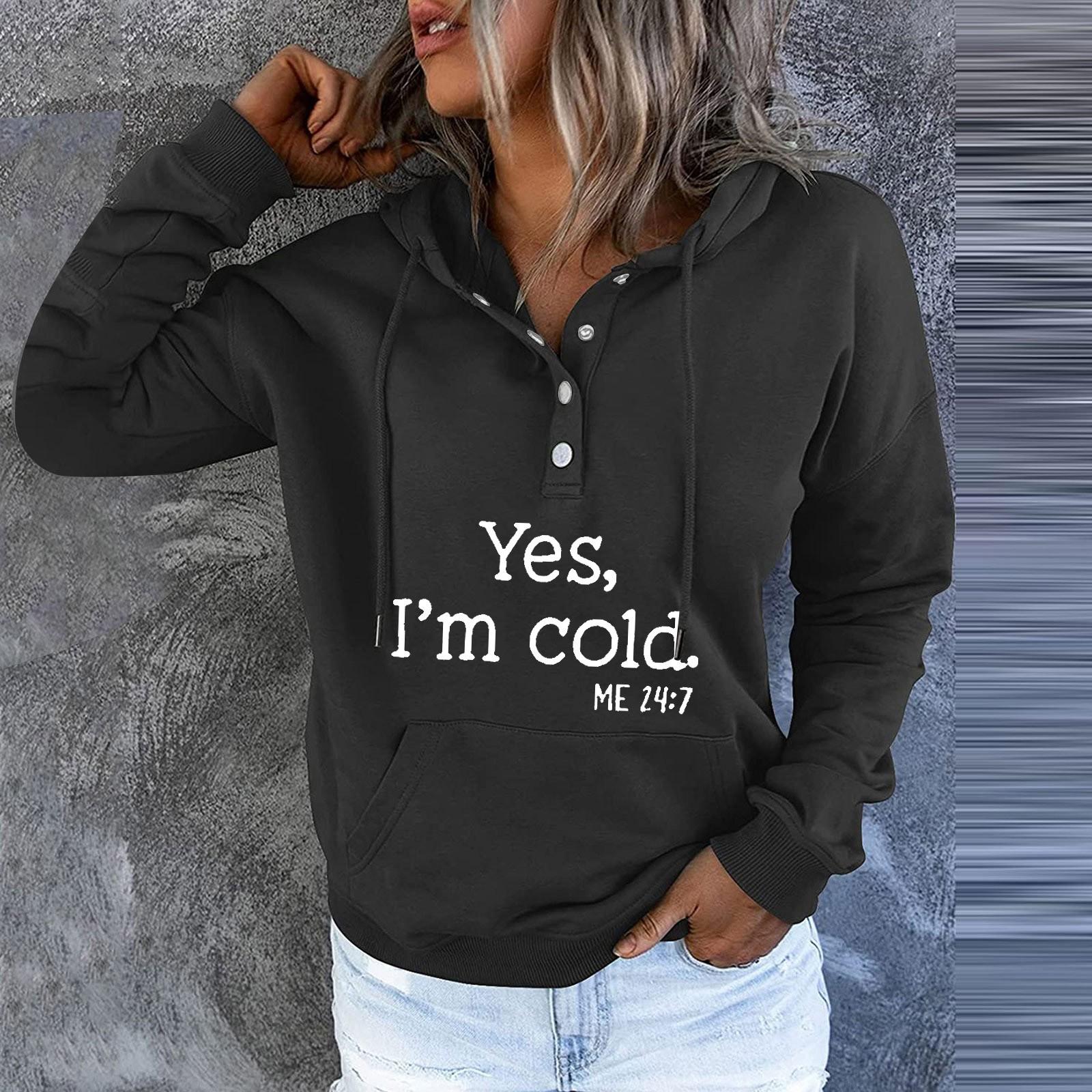 Женские пуловеры с капюшоном топы с принтом повседневные толстовки с карманами на пуговицах и длинными рукавами XXL чёрный 2188₽