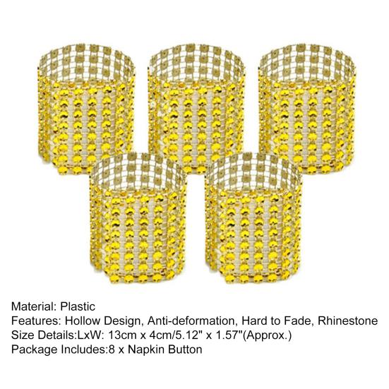 8Pcs/Set Serviette Rustproof Circles Anti-deformation Hollow Design Rhinestone 8 Rows Banquet Cloth Napkin