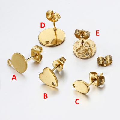 10pcs Stainless Steel Round Ear Studs for Earrings Base Jewelry Making DIY Gold Color Dangle Hole Charm Pendants Components
