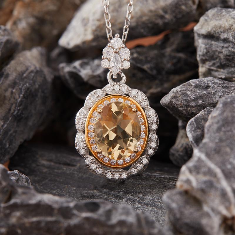 S925 Sterling Silver Natural Colored Treasure Necklace Women S Topaz Citrine Amethyst Pendant Earrings Jewelry