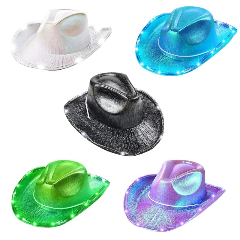 LEDS Cowboy Hats Fashionable Jeans Hat Adjustable Brightness Hat Flashing Model Hat for Camping and Running