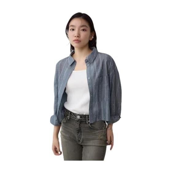 [Azure by Mausie] Women s Rhinestone Shirt 250ISB30-513E