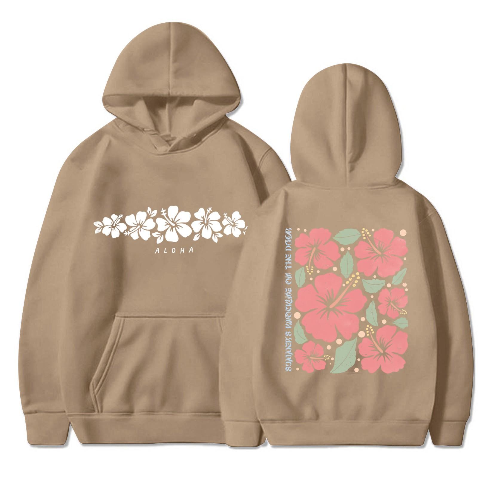 

Женская толстовка с капюшоном и круглым вырезом, длинными рукавами и цветочным принтом M светло-коричневого