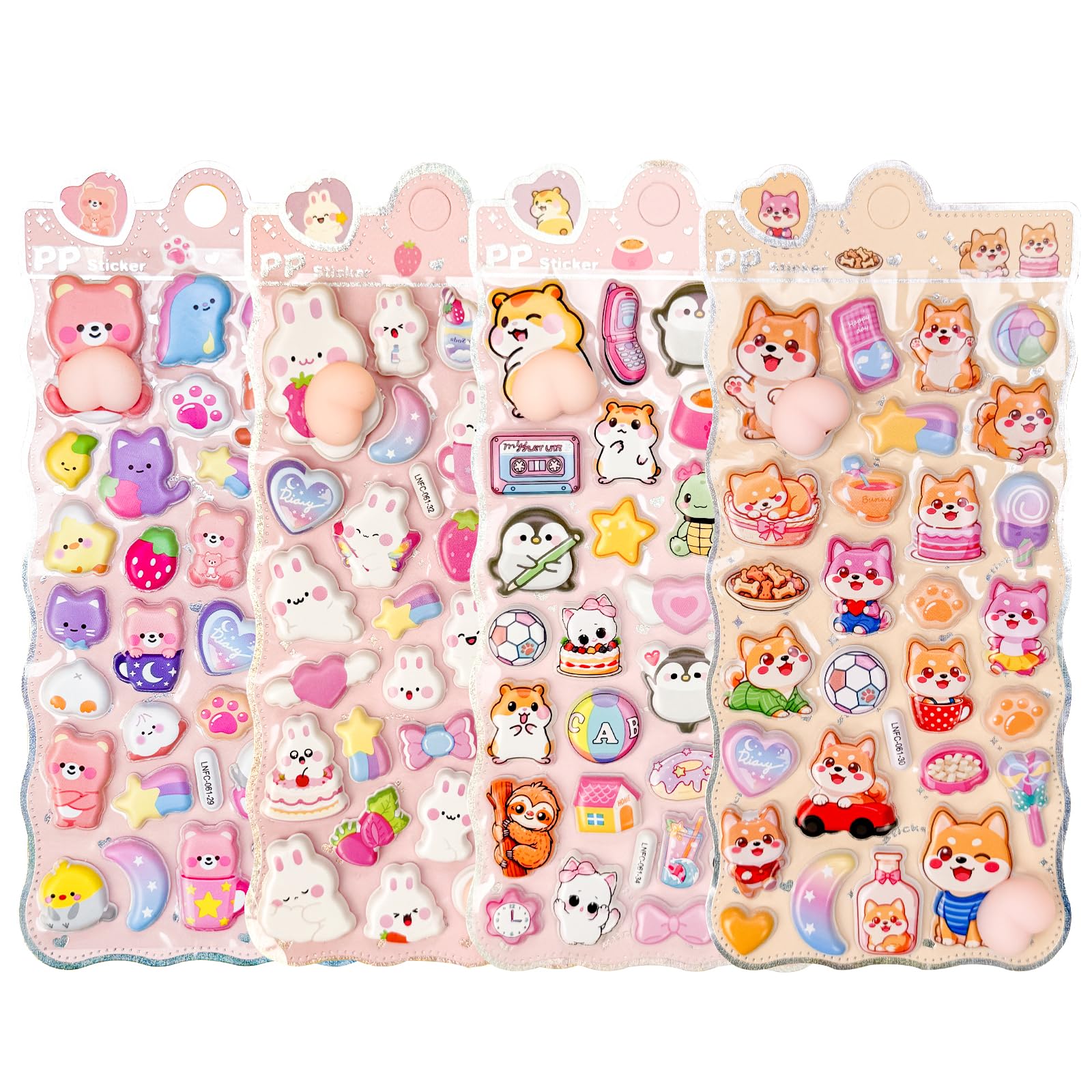 Set of 4 Squishy Butt Puffy Marshmallow 3D Animal and Character Butt Stickers for Diary Gift F x 4 Stickers, Stickers, Stickers, Girls, DIY,