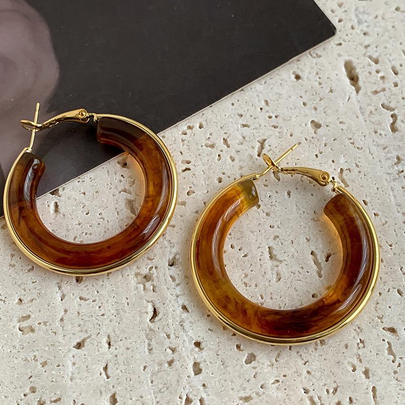 Maillard Coffee Color Round Geometric Earrings Fashionable Retro Simple Versatile Stud Earrings Popular High-end Earrings Women