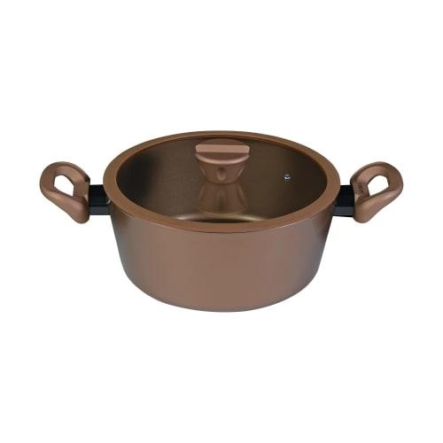 PEARL METAL VISIONS Stew/Curry Pot, 24cm, IH Compatible, with Glass Lid, Gold Coating, CP-8810