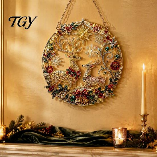 Textured Bead Art Kit Christmas Faux Diamond Ornament Kit, Santa Angel Sun Catcher DIY Acrylic Stress Free Creative Hobby Round Board, 3D Craft