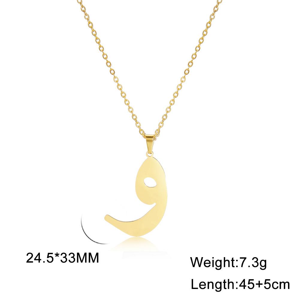Fashion Titanium Steel Gold Arabic Letter Cut Shiny Pendant Necklace For Women