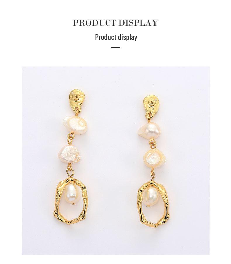 Goldene Geometrische Lange Süßwasserperlen-Ohrringe mit S925 Silbernadeln