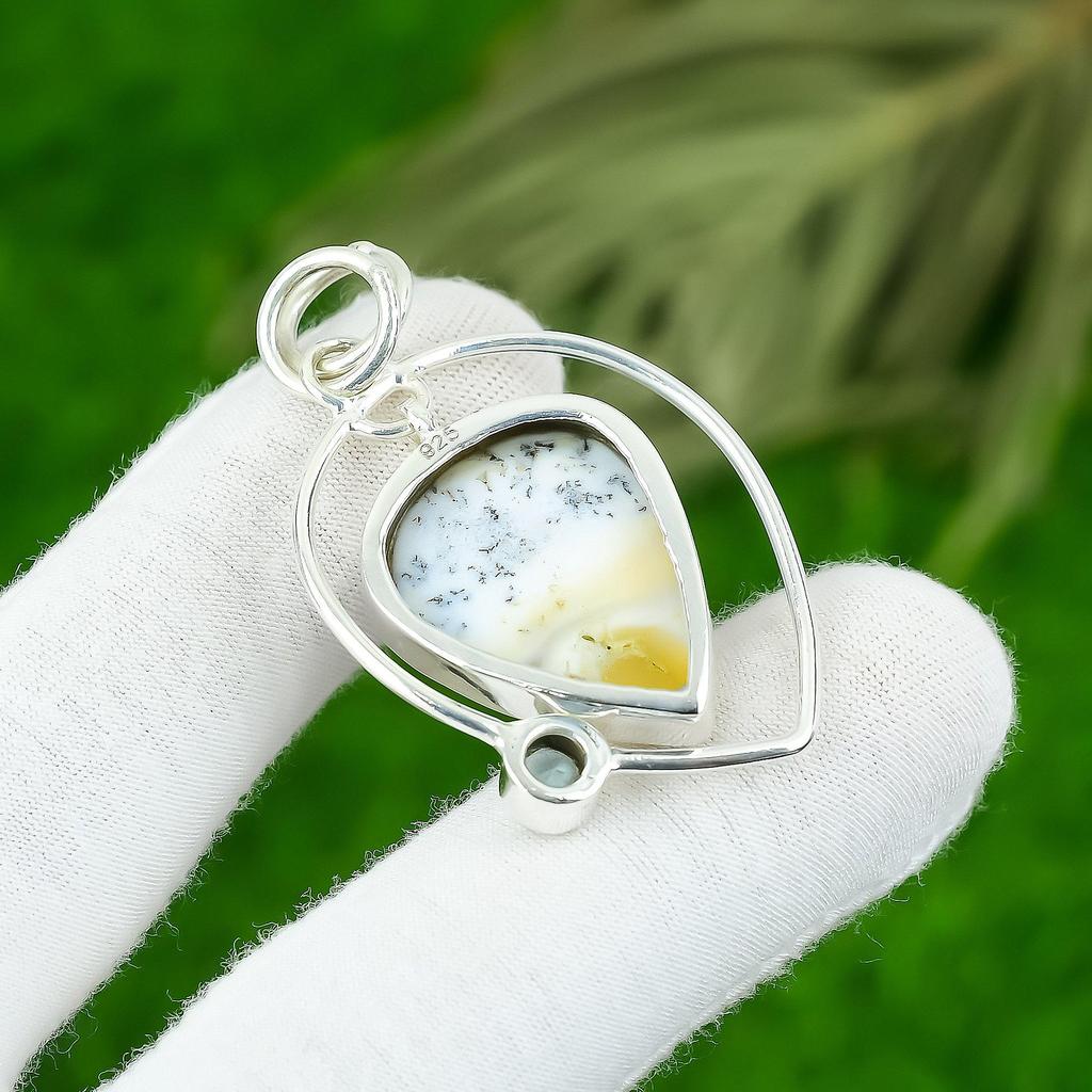 Mothers Day Deal Dendrite Opal Stone Topaz 925 Silver Bezel Boho Pendant Jewelry