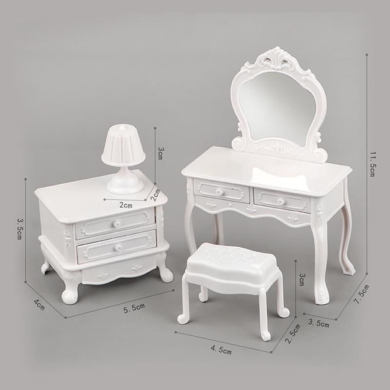 

Miniature Dollhouse Bedroom Set: Dressing, Bedside, Vanity, and Makeup Tables with Mini Ornaments