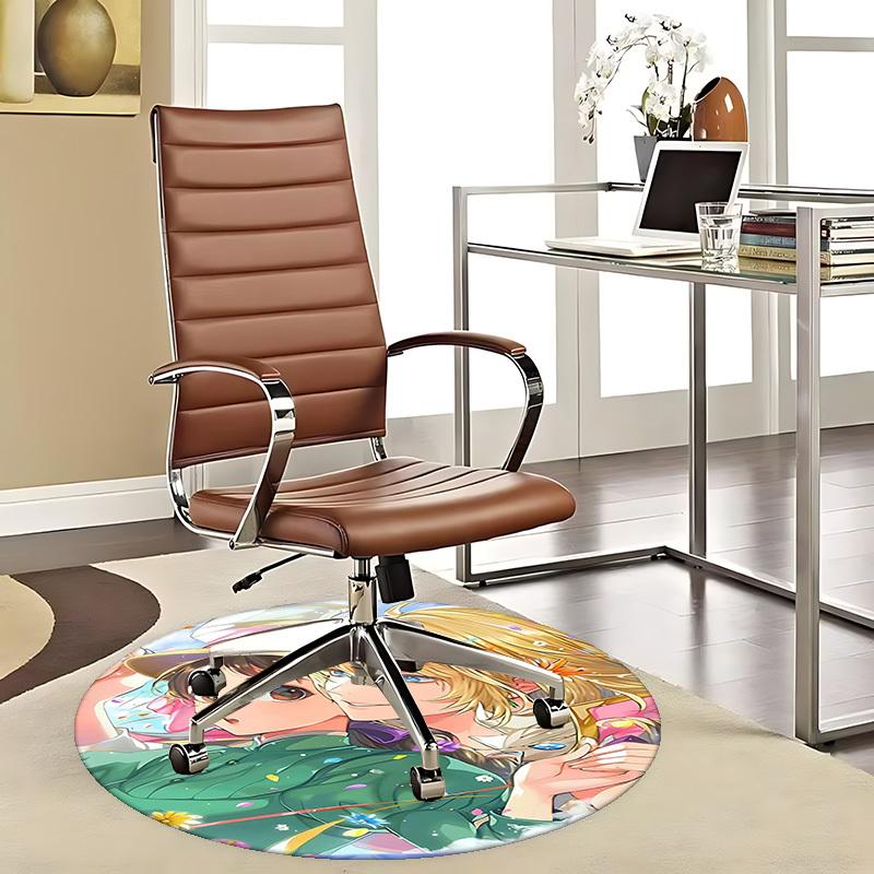 1pc Anime Design Round Carpet Office Chair Mat with Flower and Butterfly Print, Home Decor, Living Room, Bedroom, Game Room, Gift