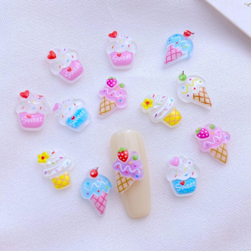 50 Peças Novas Fofas Resina Mini Sorvete, Série Bolo Parte Traseira Plana Manicure Enfeites Para Laços de Cabelo Acessórios