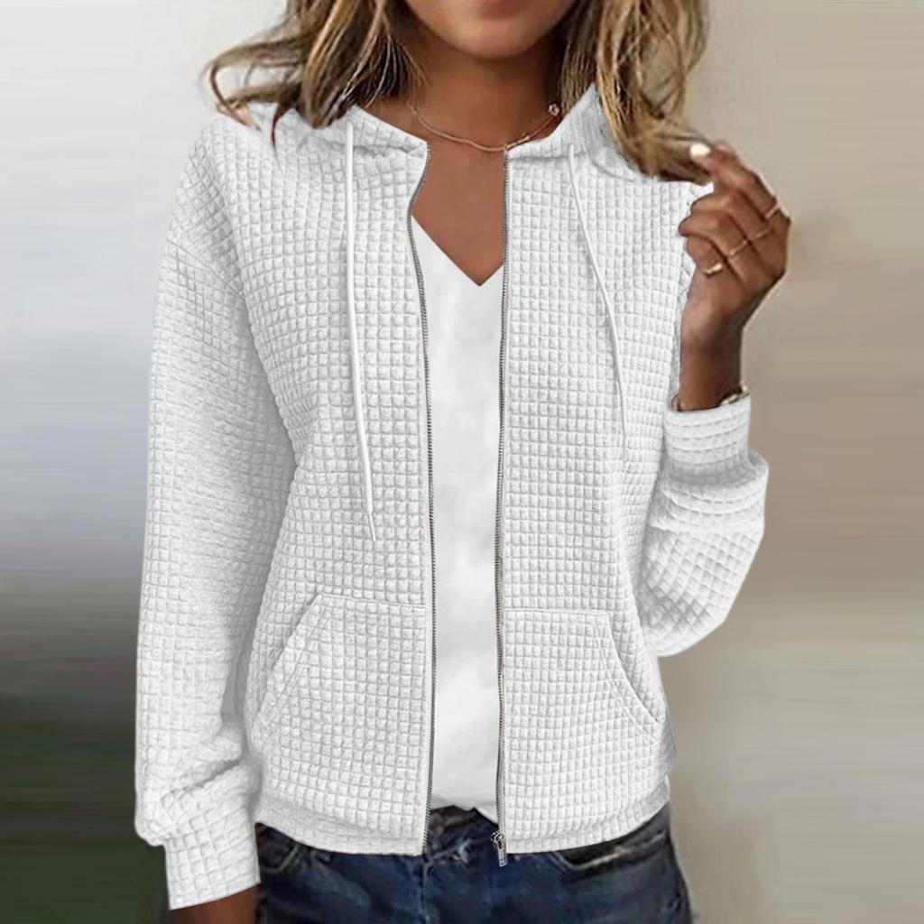 Women's Solid Color Zipper Hooded Cardigan Long Sleeved Sweatshirt Jacket