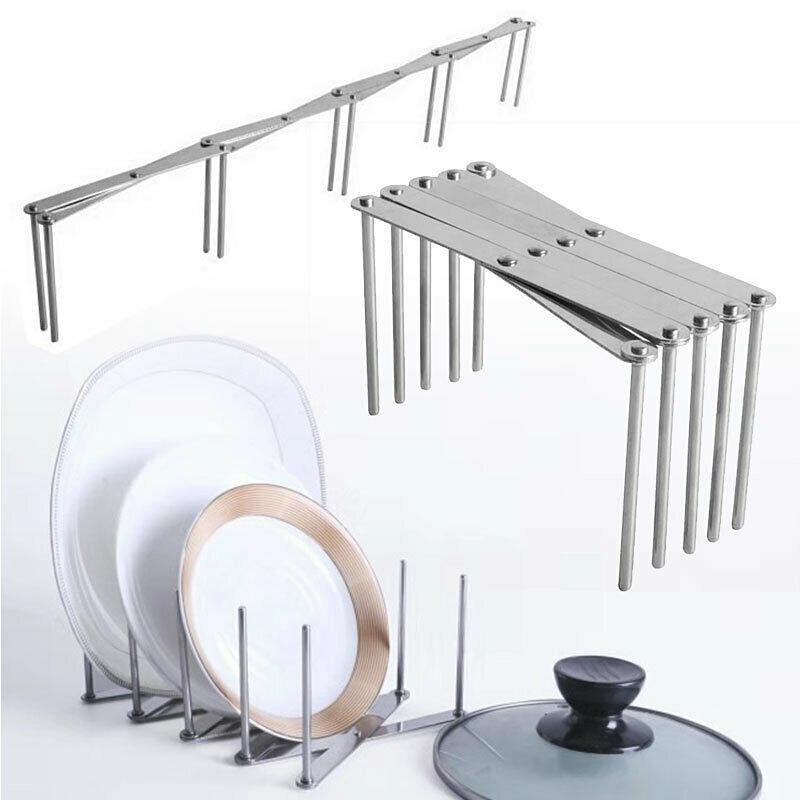 Adjustable Rack Pot Pan Lid Stand Rack Organiser Extendable Stainless Steel Home Kitchen Holder