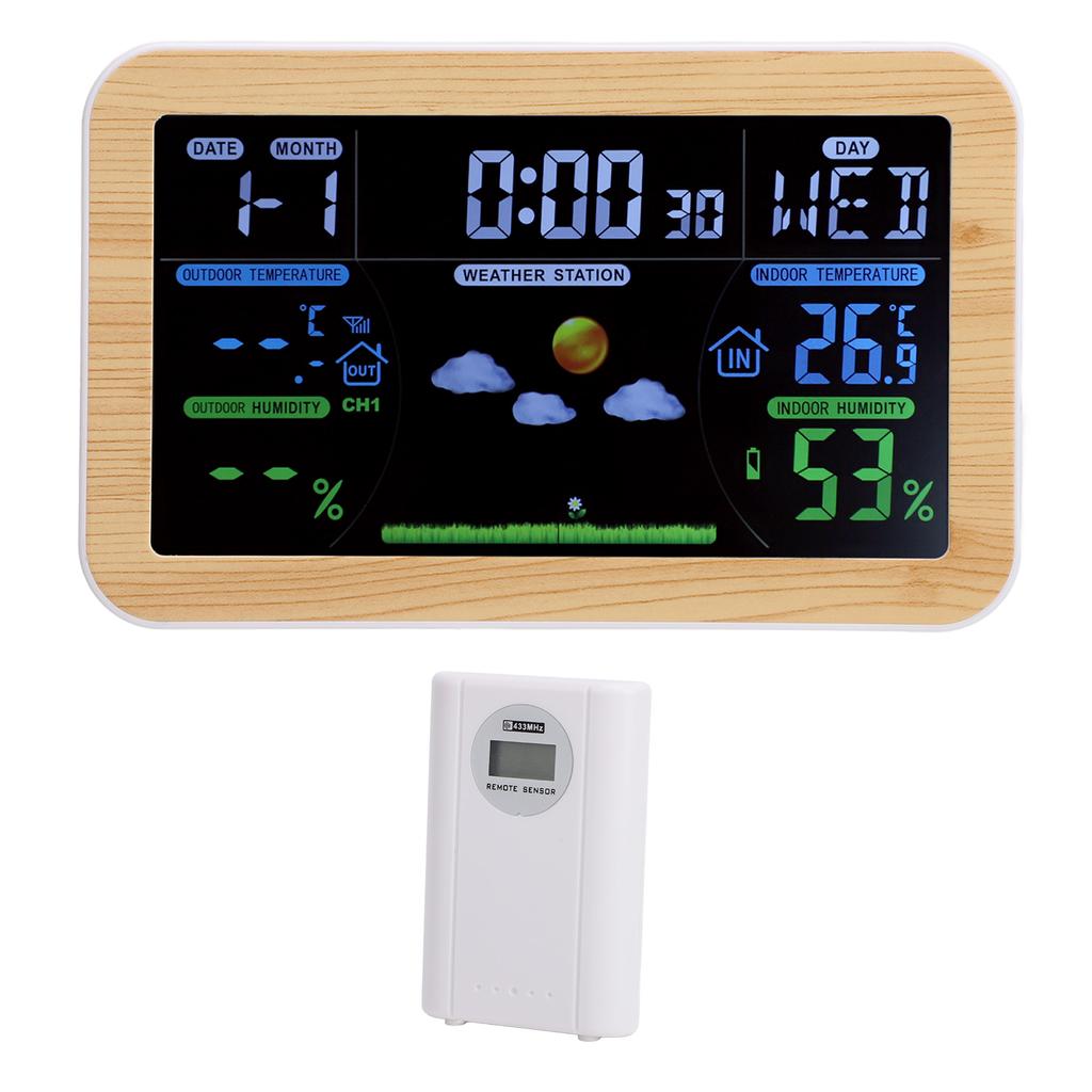 LCD Weather Clock Indoor Outdoor Temperature Humidity Monitor 24 Hour Weather Forecast for Garage