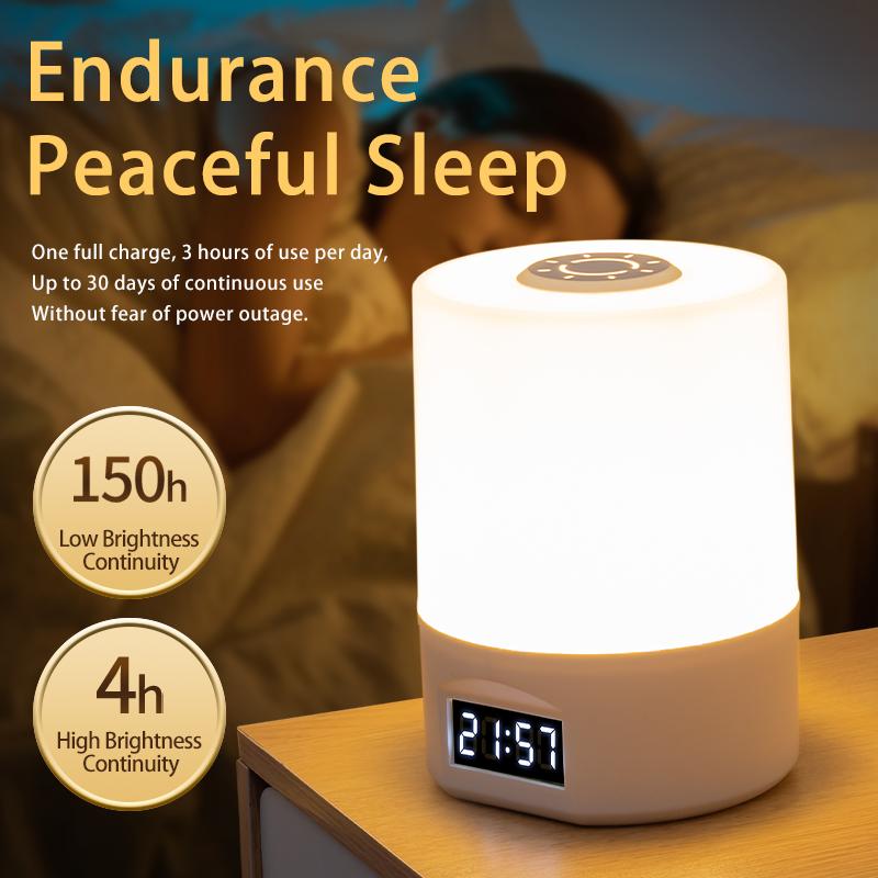 Factory  Price Rechargeable Smart Night Light With 3 Colors Eye-friendly Touch LED Clock Bedside Lamp Ambient Light