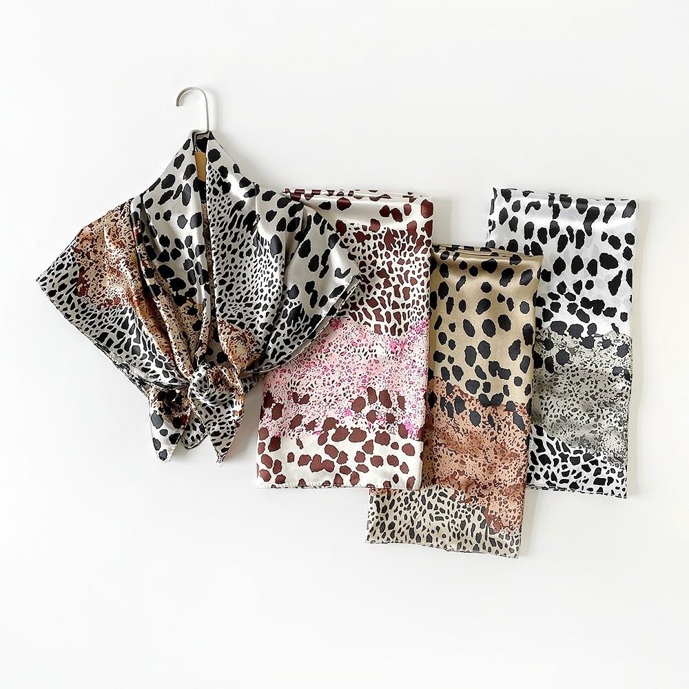Leopard Printed Square Scarf Imitation Satin Silk Hip Hop Head Scarf Fashion Handkerchief  Women