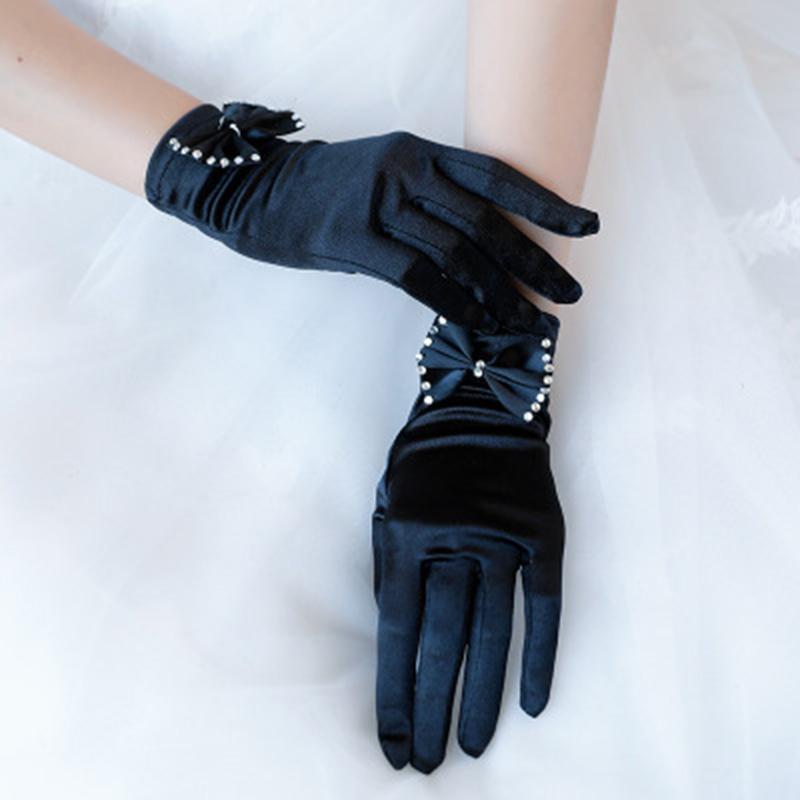 

Черные сексуальные короткие эластичные варежки с бантом и бриллиантами, тонкие банкетные благородные элегантные банкетные перчатки, летние перчатки для вождения