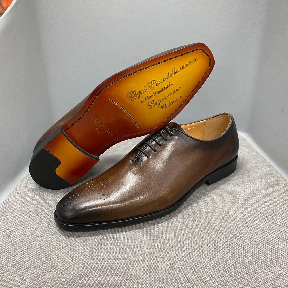 Fashion Mens Formal Shoes Genuine Leather Hand Painted Whole-cut Oxford Shoes for Men Italian Dress Shoes for Business Office Company