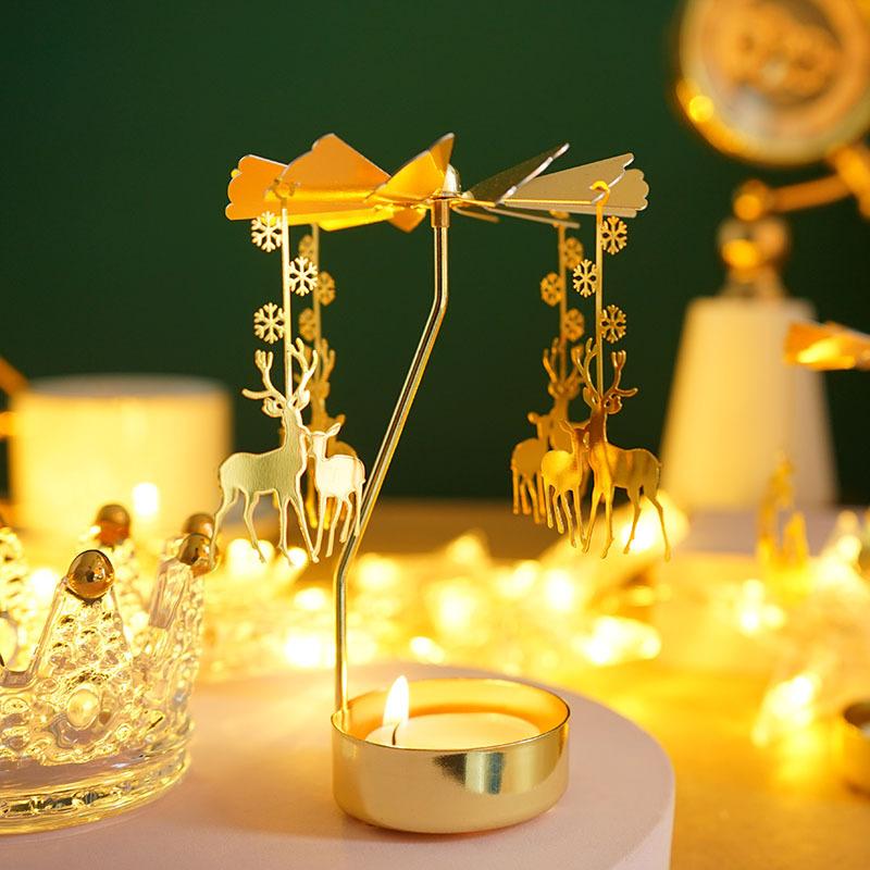 1pc Metal Hot Rotating Candle Holder Christmas Rotating Candle Holder Dinner Party Wedding Party Candle Holder Decoration Gift