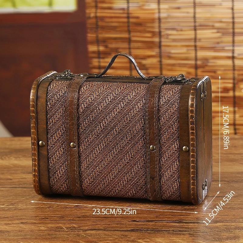 

Charming Vintage Antique Mini Wooden Trinket Box Portable Treasure Chest Multi-use Storage Box Nostalgic Decor Photography Props