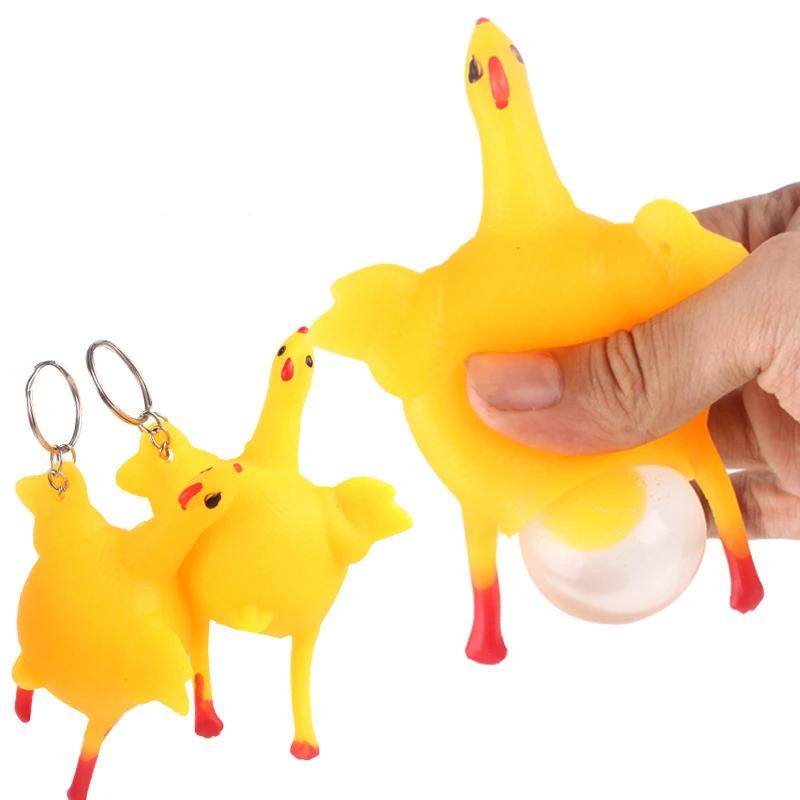 1pc Novelty Squeeze Chicken Keyring Toy Funny Antistress Chicken Laying Egg Surprise Squishy Toy for Kids Halloween Gadget
