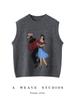 Retro Abstract Little People Knit Denim Sleeveless Vest Top