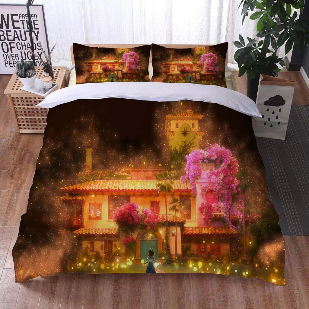 Magic Full House Three-Piece 3D Digital Printing Quilt Cover Pillowcase