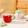 Creative Ceramic Red Strawberry Coffee Cup with Lid 380ml Fruit Mug Delicate Afternoon Tea Floral Cup Home Breakfast Milk Mug