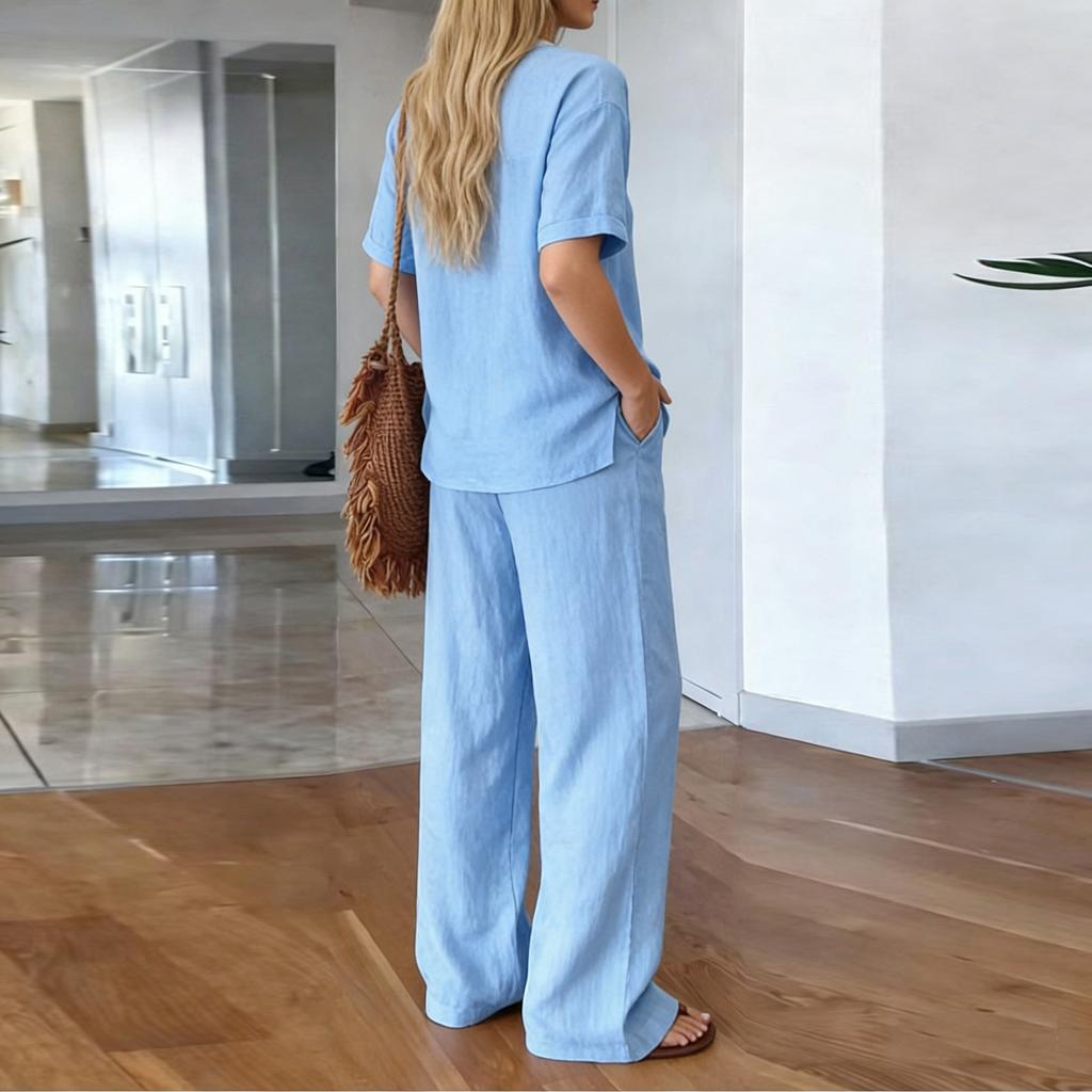 Fashionable And Sexy Women's Spring And Summer Retro Elastic Waist Strap Linen Suit Women's Fashion Color Casual Two-piece Set