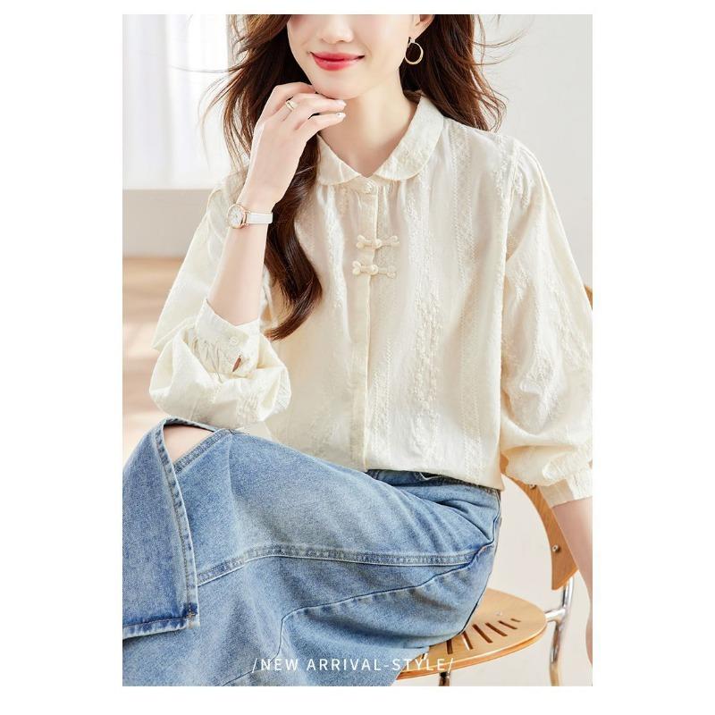 Long Sleeve Fashion Embroidered Shirt Women 2025 Autumn New New Chinese Style Casual Loose Top Button Shirt