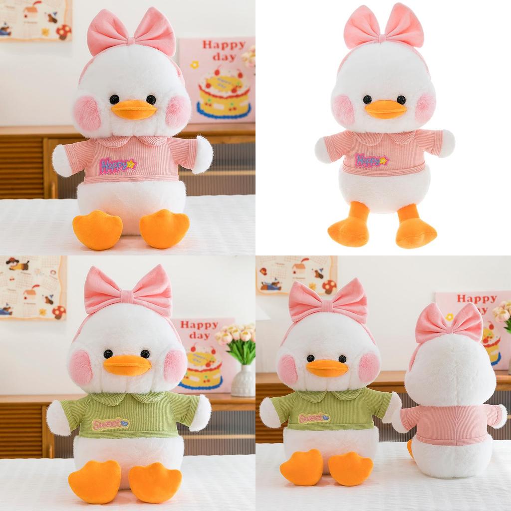 Plush Duck Toy With Bowknot For Kids And Girls Gift In Super Soft Short Plush