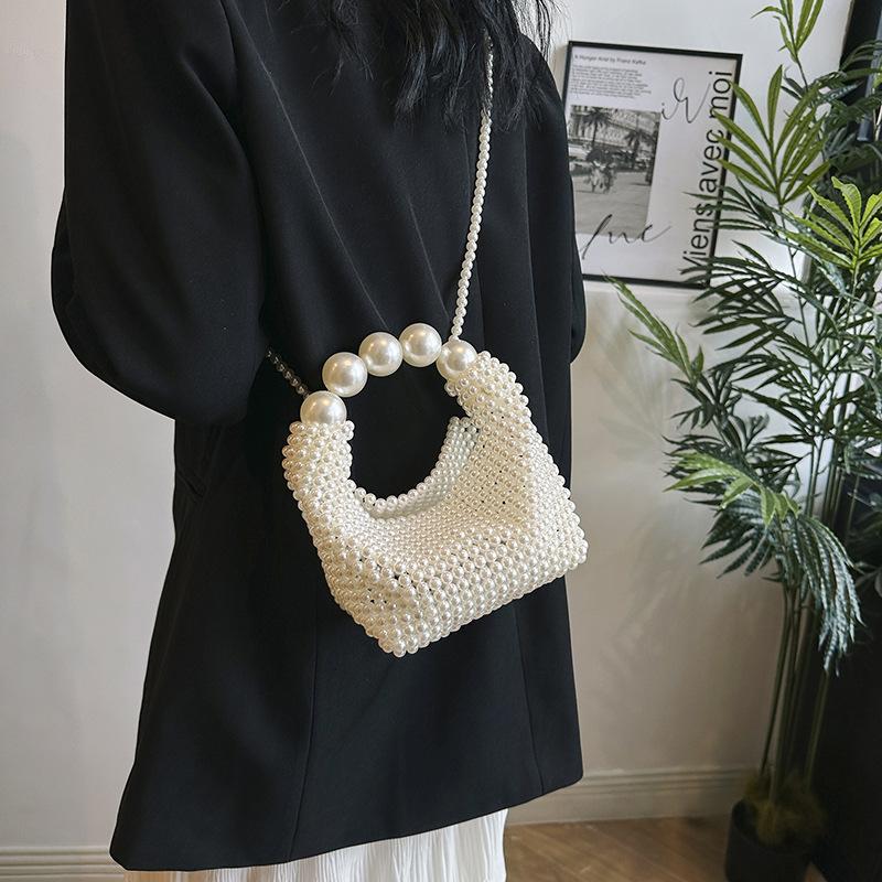Bags Summer Fairy Bag 2025 New Xiaoxiangfeng Pearl Chain Douyin Same Shoulder Crossbody Woven Bag