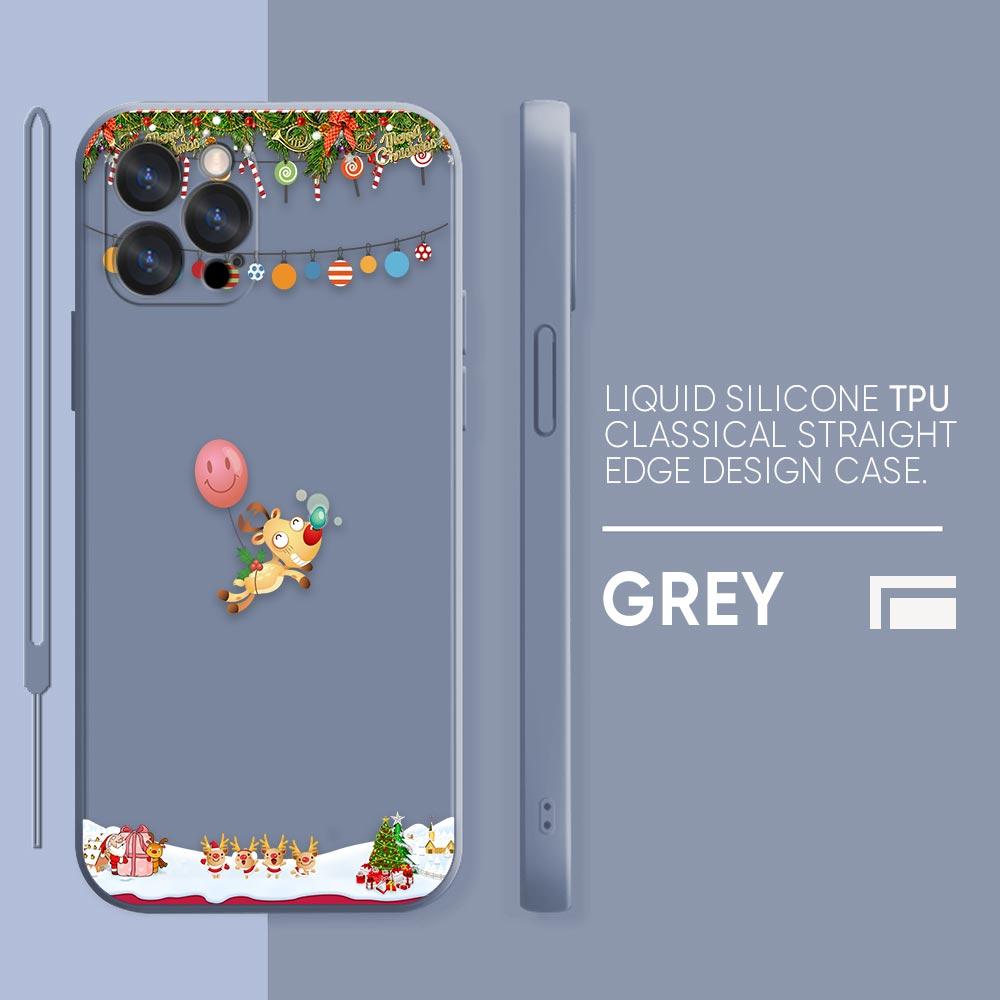 Merry Christmas Santa Claus Phone Case iPhone 11 12 13 14 Pro Max 7 8 Plus XR XS SE Straight Edge Liquid Silica Gel Shell Cover