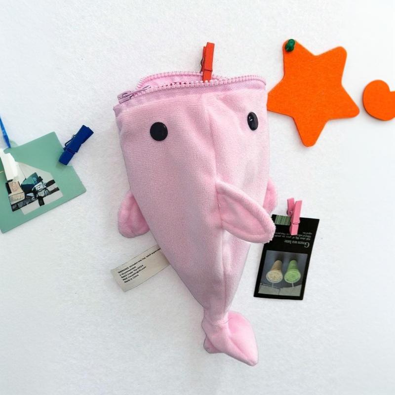 Cute Cartoon Shark Plush Pencil Case Lovely Animal Pen Bag Large Capacity Stationery Storage Pouch For Student School Supplies