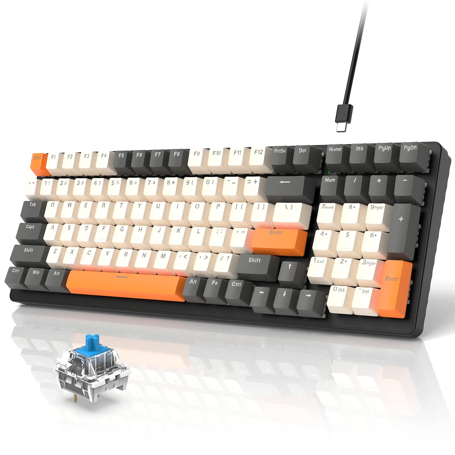 

ZIYOU LANG K3 Механічна клавіатура Ігрова клавіатура 98 клавіш Компактний незалежний клавішний перемикач TKL Металева пружина Вбудована пам ять Лінійний перемикач світла Rainbow