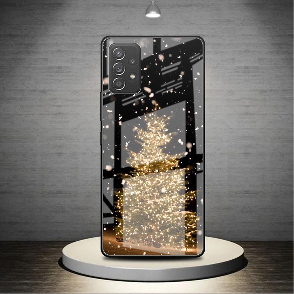 Merry Christmas Tree Deer Glass Case For Samsung Galaxy A52 A71 A50 A51 A70 A21s A31 A72 A10 A12 A30 A22 5G Phone Cover