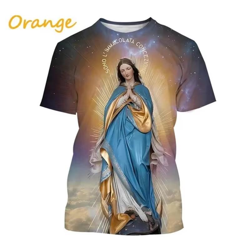T-shirt Imprimé 3D Vierge Marie Déesse de la Miséricorde de Pâques Chrétien Béni Jésus Dieu T-shirt Style Féminin Vêtements Hauts à Manches Courtes T-shirt