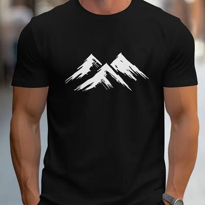 Herren Kurzarm-T-Shirt mit Bergmotiv-Grafikdruck Baumwolle Lässiges T-Shirt für Fitnessstudio Sport Freizeitkleidung Herrenbekleidung Bequem