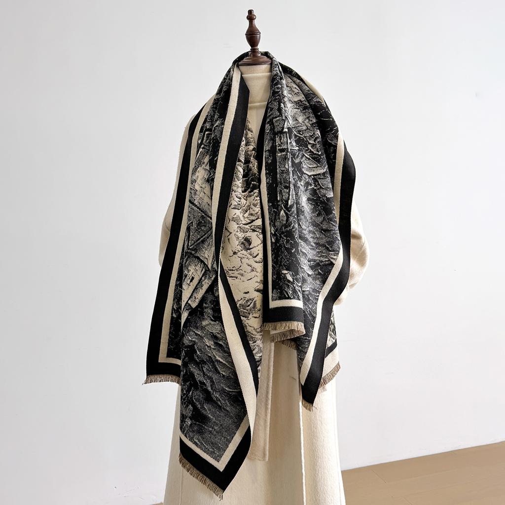 Retro Style Cashmere Women Castle Print Double-Sided Scarf Winter Warm Shawl Pashmina Female Foulard Blanket Poncho Scarves