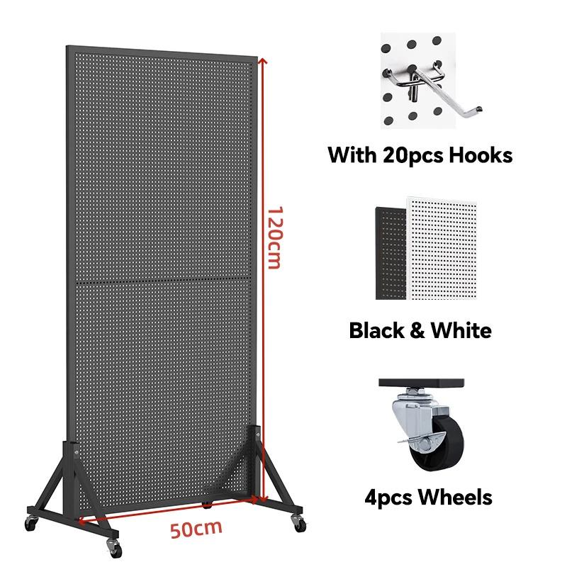 Metal Pegboard with Stand Movable Floor Standing Storage Rack Jewelry Hat Display Pegboard  Tools for Bedrooms Living Rooms and Kitchen