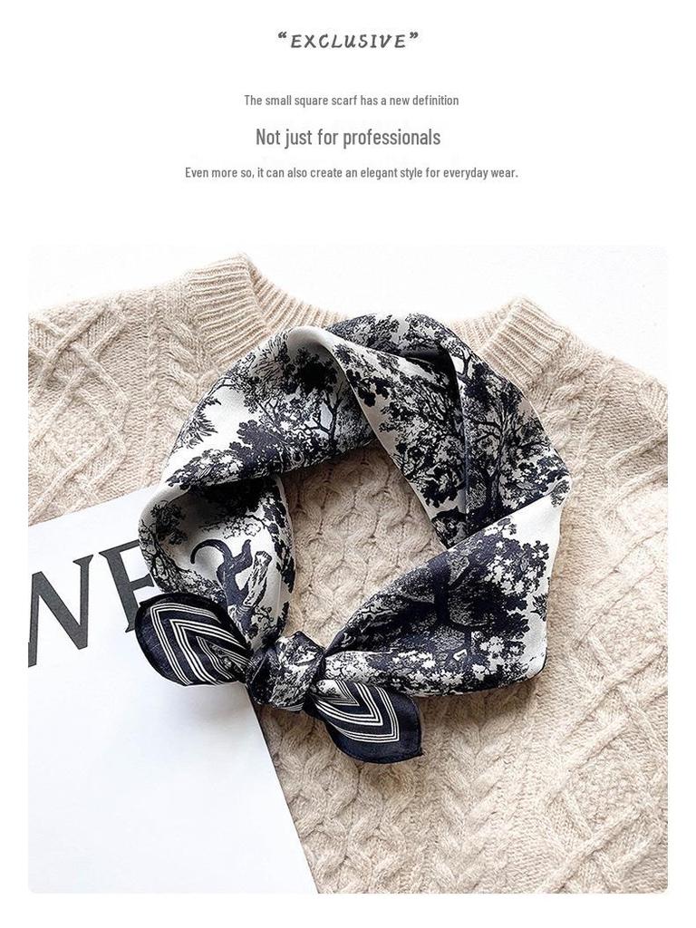2022 Autumn/Winter Mulberry Silk Mori Style Print Square Scarf - Women's Warm Silk Neck Shawl