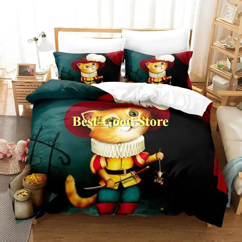 Wolf PUSS IN BOOTS Bedding Set Printed Bed Set With Pillowcase Bed Duvet Cover Soft Single Double Queen Super King Size