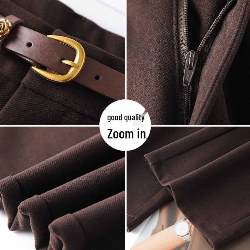 Premium Coffee Wool Wide-Leg Women's Pants - New 2025 Autumn/Winter High-Waisted Slimming Loose Fit, Plus Velvet Thick Straight-Leg.